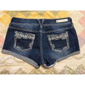 Y2K Vanity Denim Short Shorts Embroidered Sequin Pockets Low Rise Size 3/4